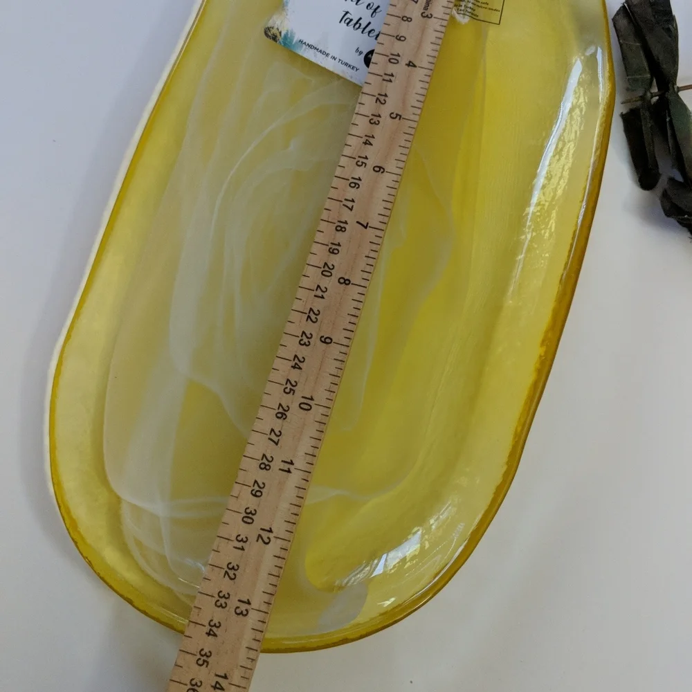 Ardacam Turkish Yellow Glass Swirl Plate Handmade Dish